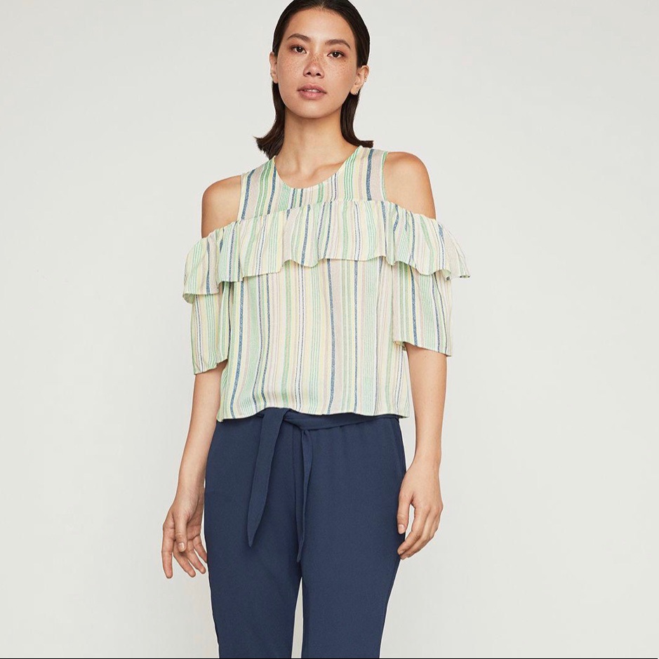 Bcbgmaxazria Multi-Stripe Cold Shoulder Top